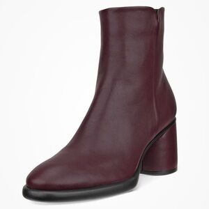 Ecco Women's Burgundy Leather Block-Heel Ankle Boot Size 9
